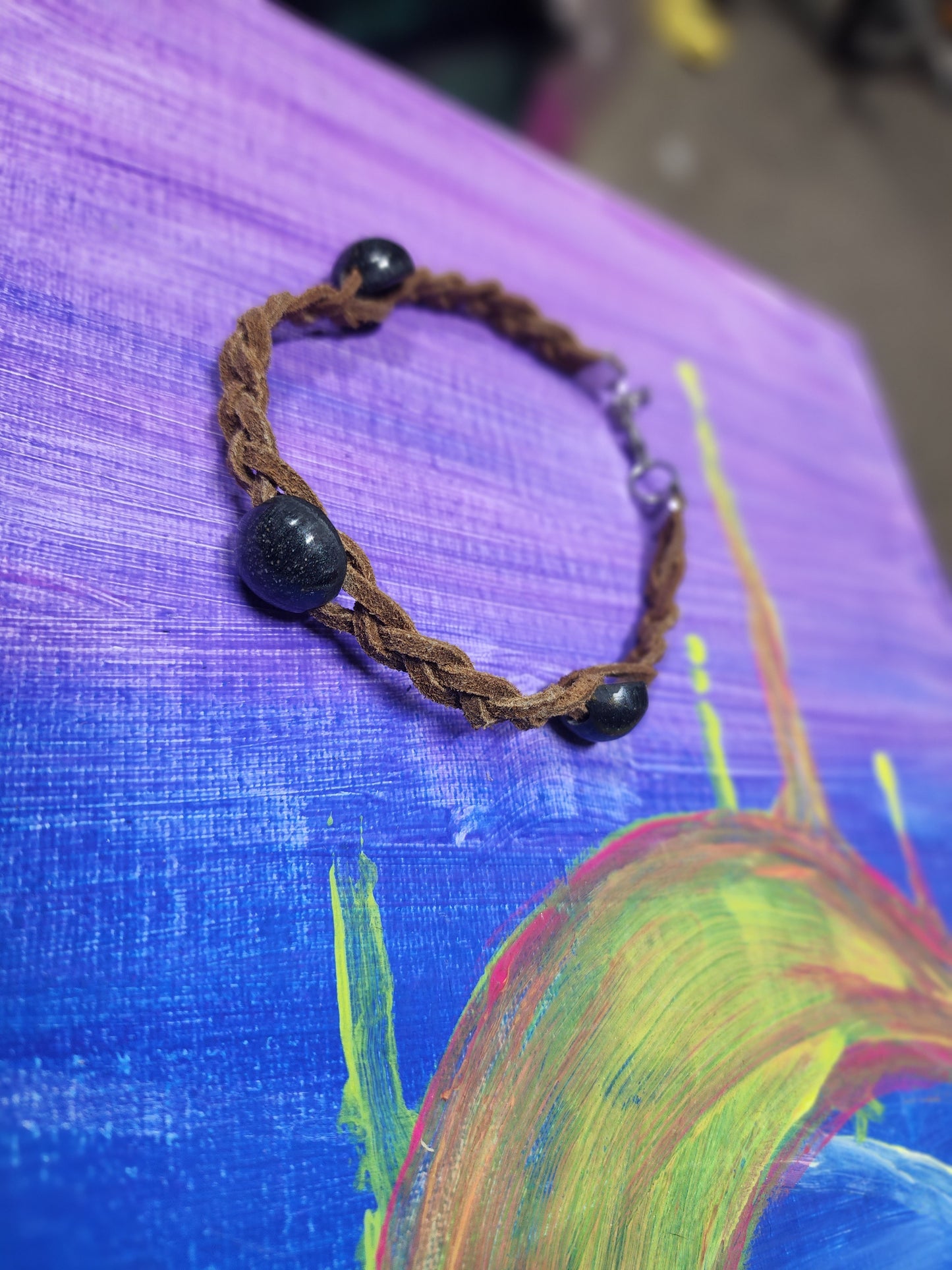 Cremation bead and leather braided bracelet