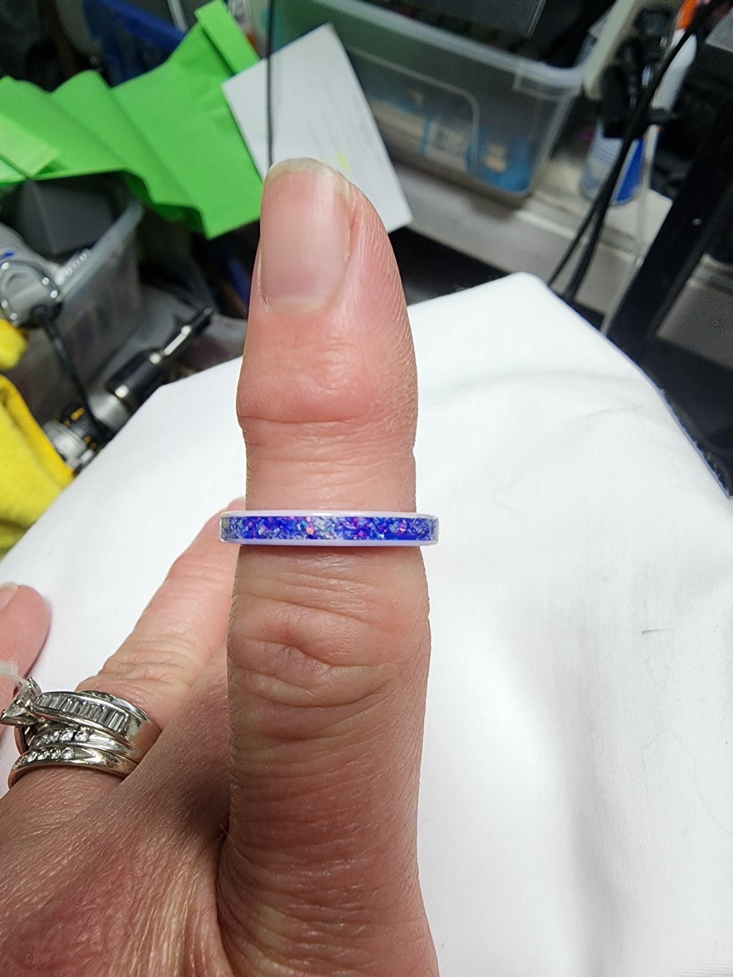 Tungsten Carbide Memorial Ring with starburst opal and ashes